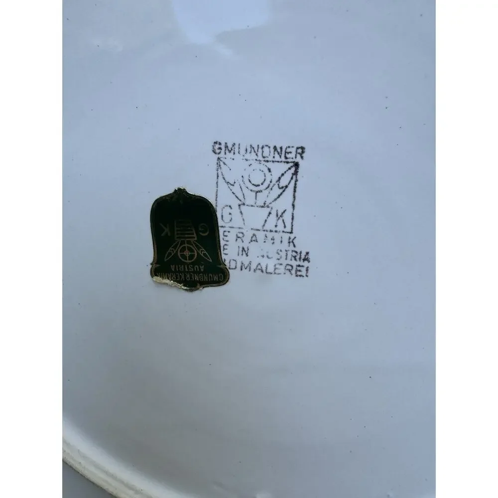 GMUNDNER AUSTRIA KERAMIK POTTERY CAKE PLATE Hand Painted 11” -A86
